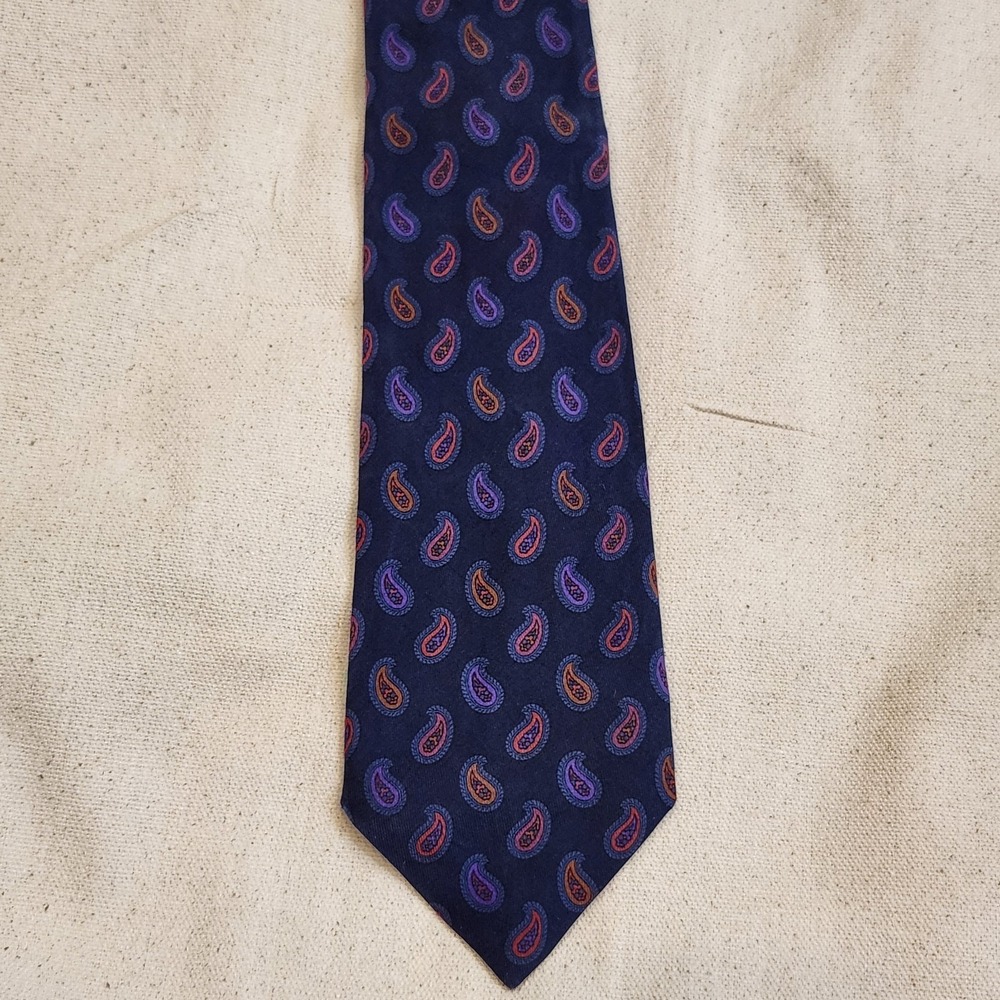 Vintage Balenciaga Paris Silk Tie Navy Blue Paisley Men's Necktie Italy 3.5"